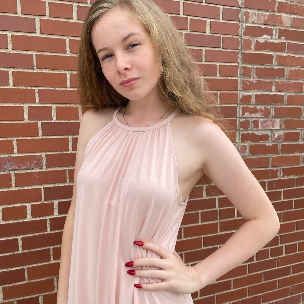 New! Blush pink halter dress with keyhole back stretchy and flowing fairy soft - Picture 6 of 6